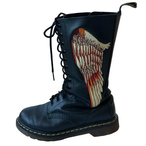 Dr. Martens Celeste Combat Boots Black Leather Angel Wings Women's Size 8 - Picture 11 of 11